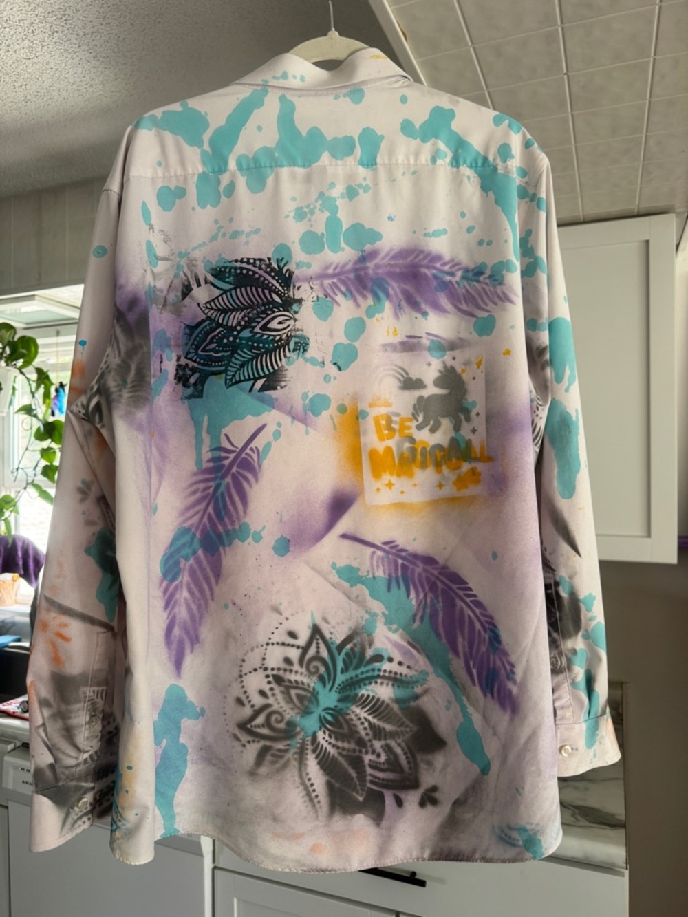 SOLD! Upcycled Office Graffiti Button Down - One-of-a-Kind Wearable Art sz XL - Picture 3 of 11
